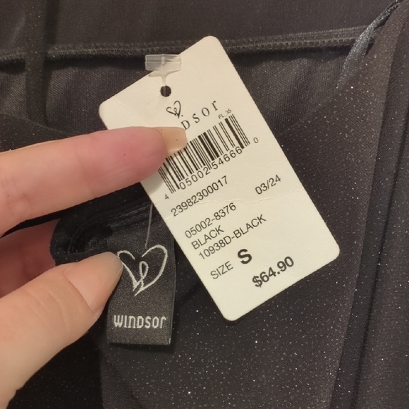 Windsor black glitter formal sleeveless maxi dress thigh high slit - Picture 6 of 10